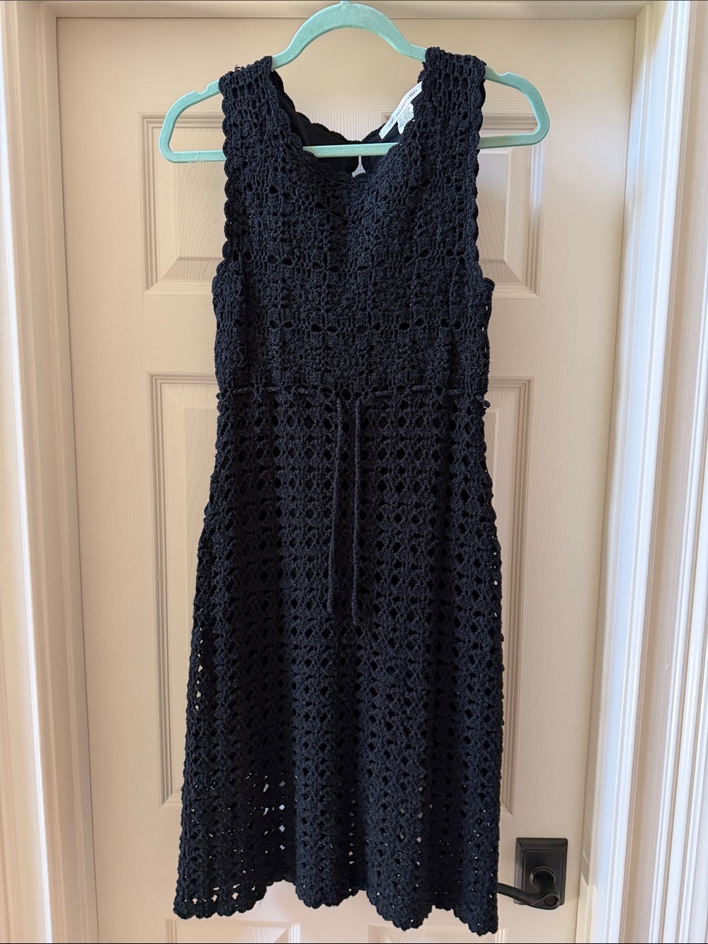 Diane Von Furstenberg Black Crochet Sleeveless Midi Dress